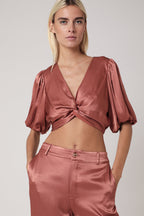 Crop Top Uni Noue Devant - Terracota