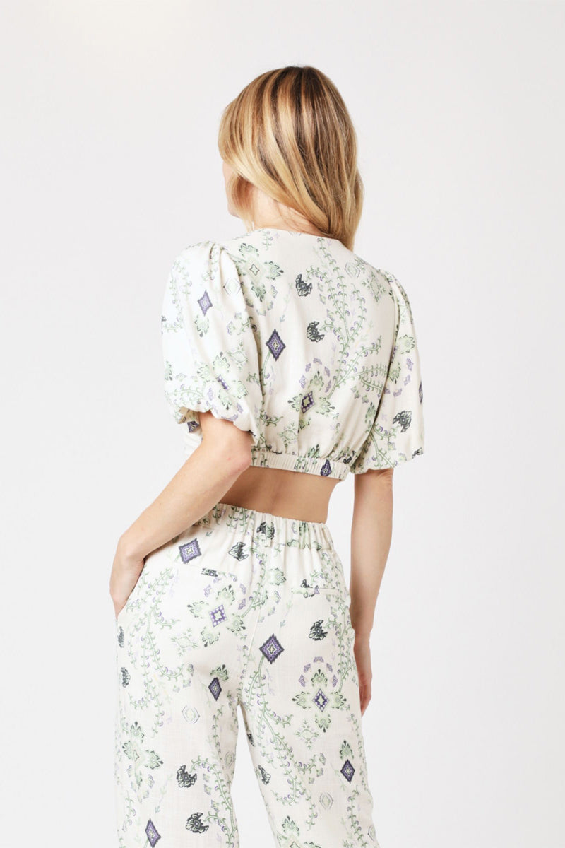 Crop Top Imprimé Noue Devant - Greenleaves