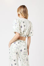Crop Top Imprimé Noue Devant - Greenleaves