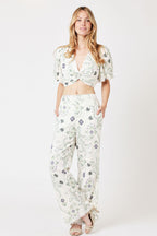 Crop Top Imprimé Noue Devant - Greenleaves
