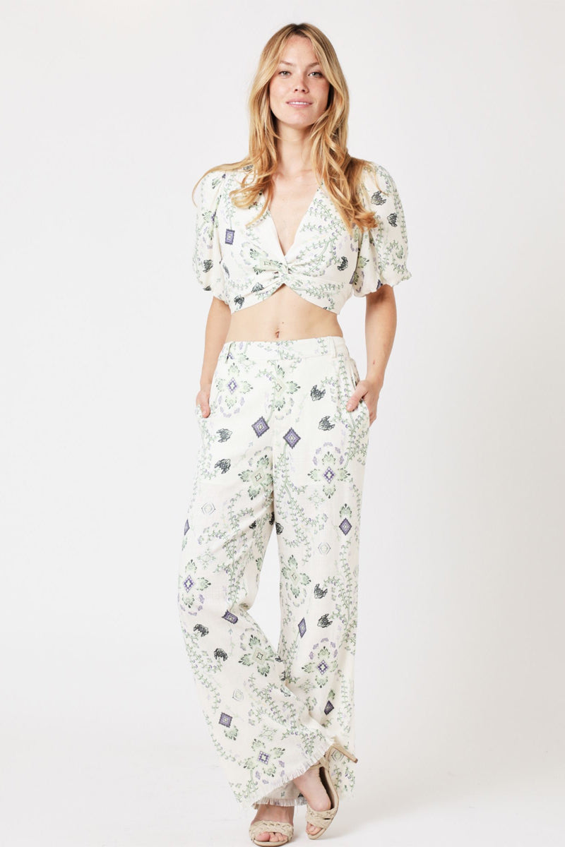Crop Top Imprimé Noue Devant - Greenleaves
