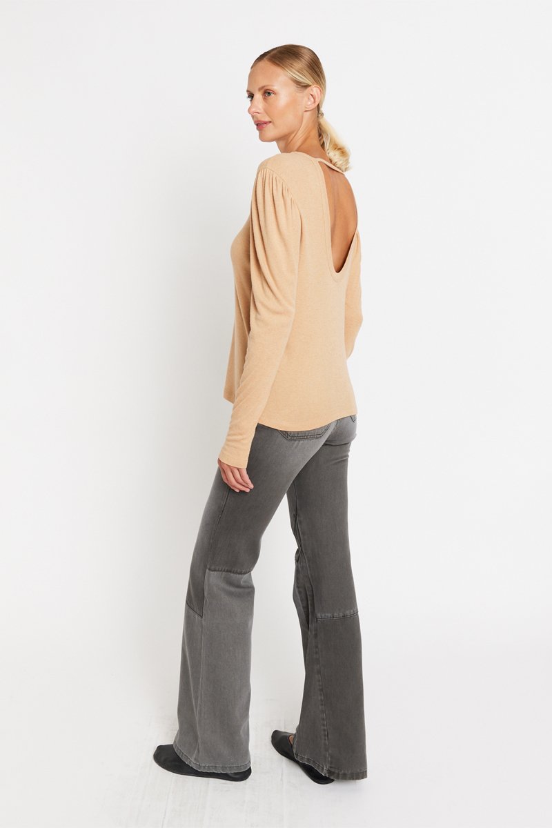 T-Shirt Ml Col Rond Dos Nu - Camel