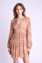 Robe Courte Col V Boutons Dvt - Bloomflowerprint