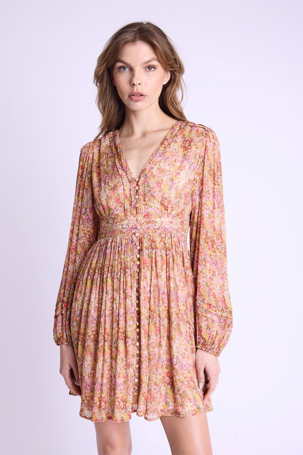 Robe Courte Col V Boutons Dvt - Bloomflowerprint
