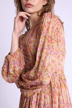 Robe Courte Col V Boutons Dvt - Bloomflowerprint