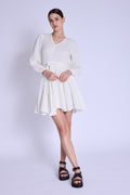 Robe Courte Col En V - Offwhite