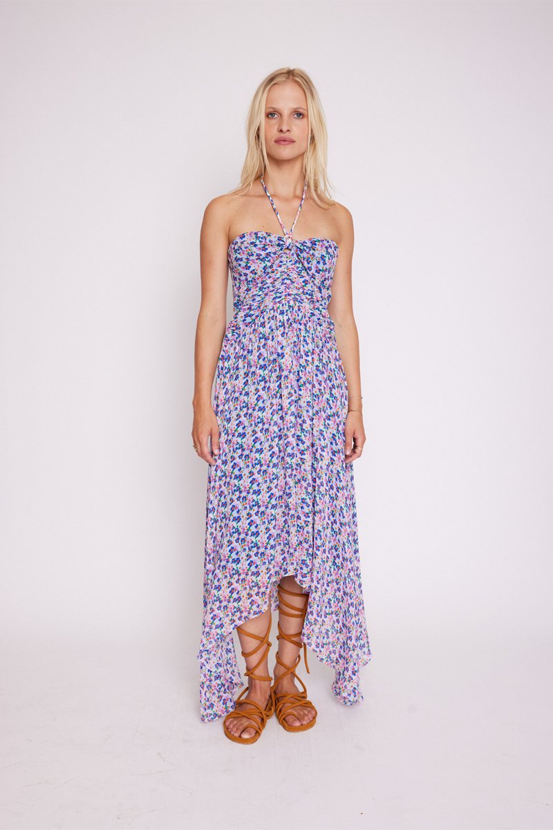 Robe Longue Avec Cordon Au Cou - Microflowersprint