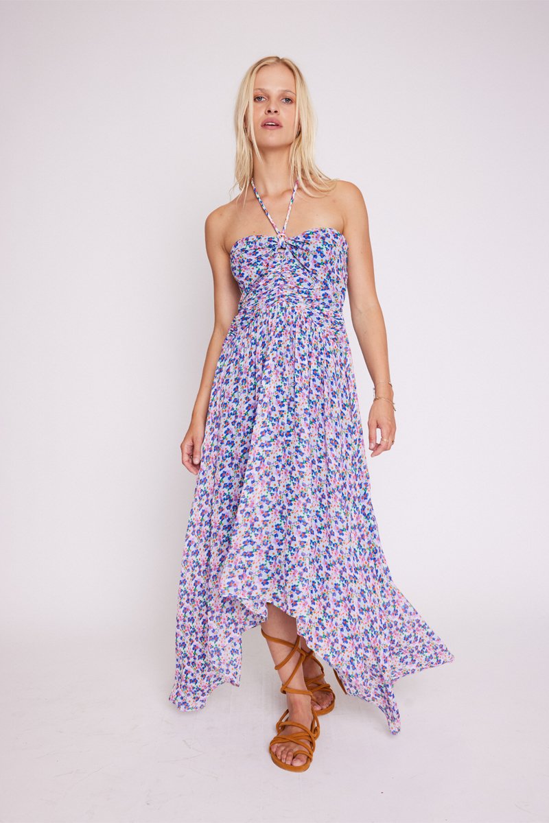 Robe Longue Avec Cordon Au Cou - Microflowersprint