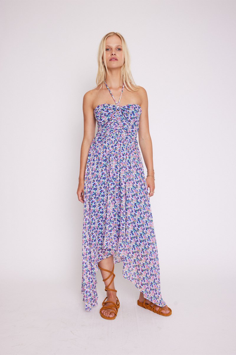 Robe Longue Avec Cordon Au Cou - Microflowersprint