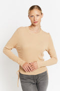 T-Shirt Col Rond Ml Liens - Camel