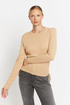 T-Shirt Col Rond Ml Liens - Camel