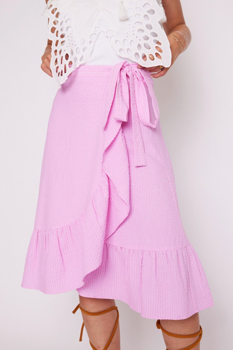 Jupe Mi Longue Nœud Ceinture - Pinkbonbon