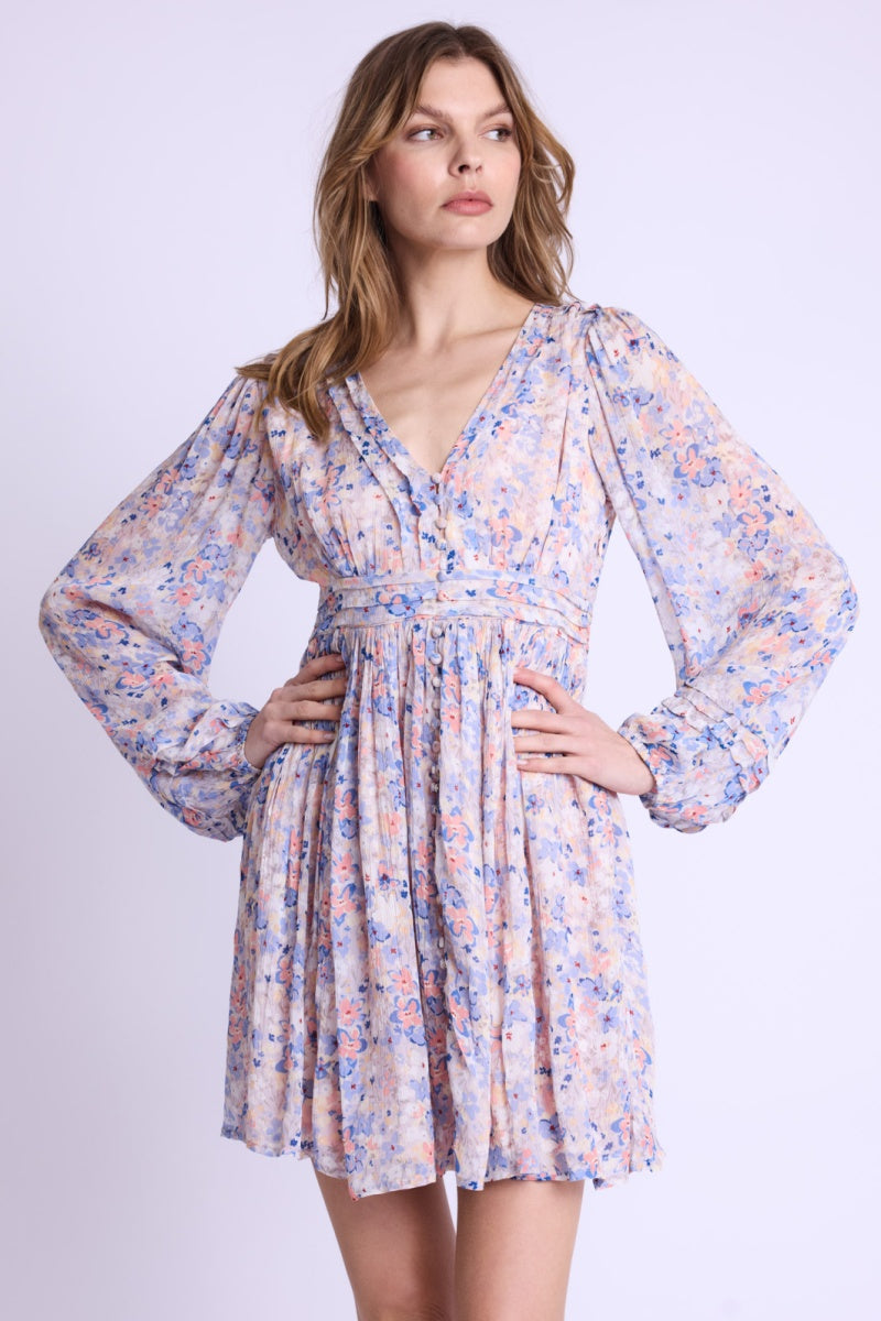 Robe Courte Col V Boutons Dvt - Gardenprint