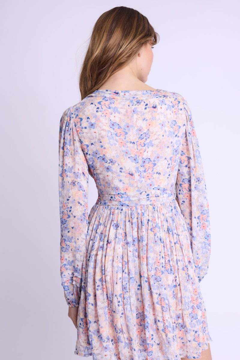 Robe Courte Col V Boutons Dvt - Gardenprint