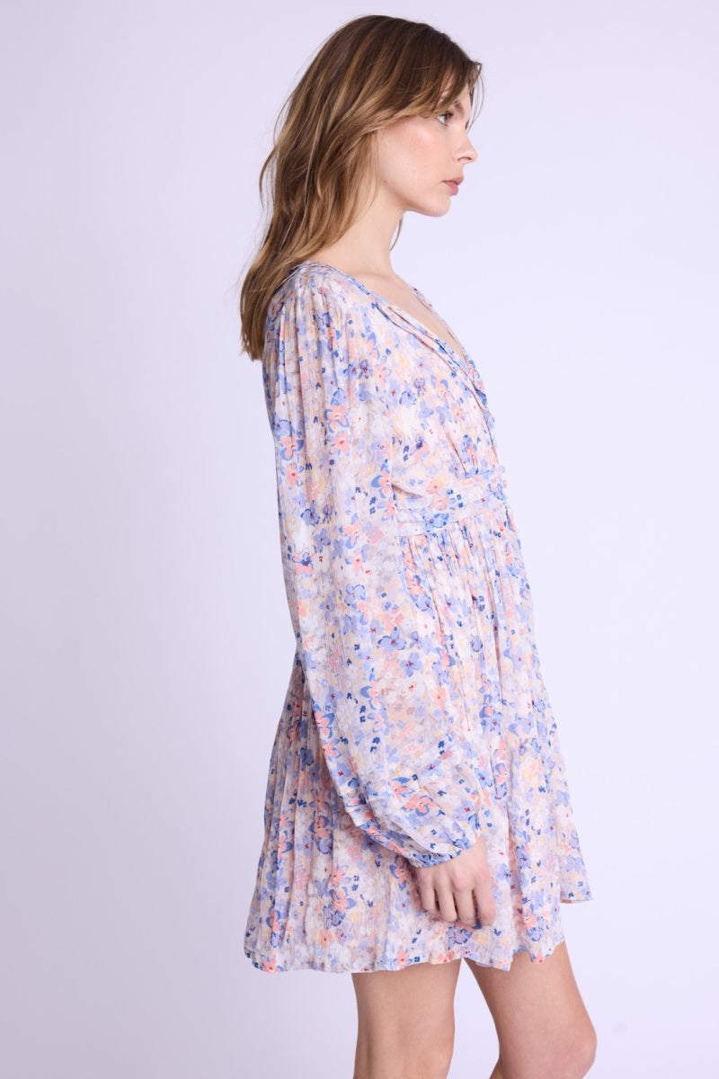 Robe Courte Col V Boutons Dvt - Gardenprint