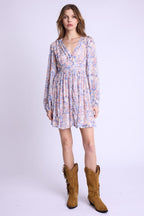 Robe Courte Col V Boutons Dvt - Gardenprint