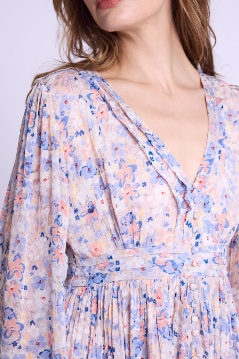 Robe Courte Col V Boutons Dvt - Gardenprint