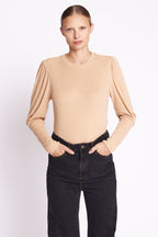 T-Shirt Col Rond Ml Pli Manche - Camel