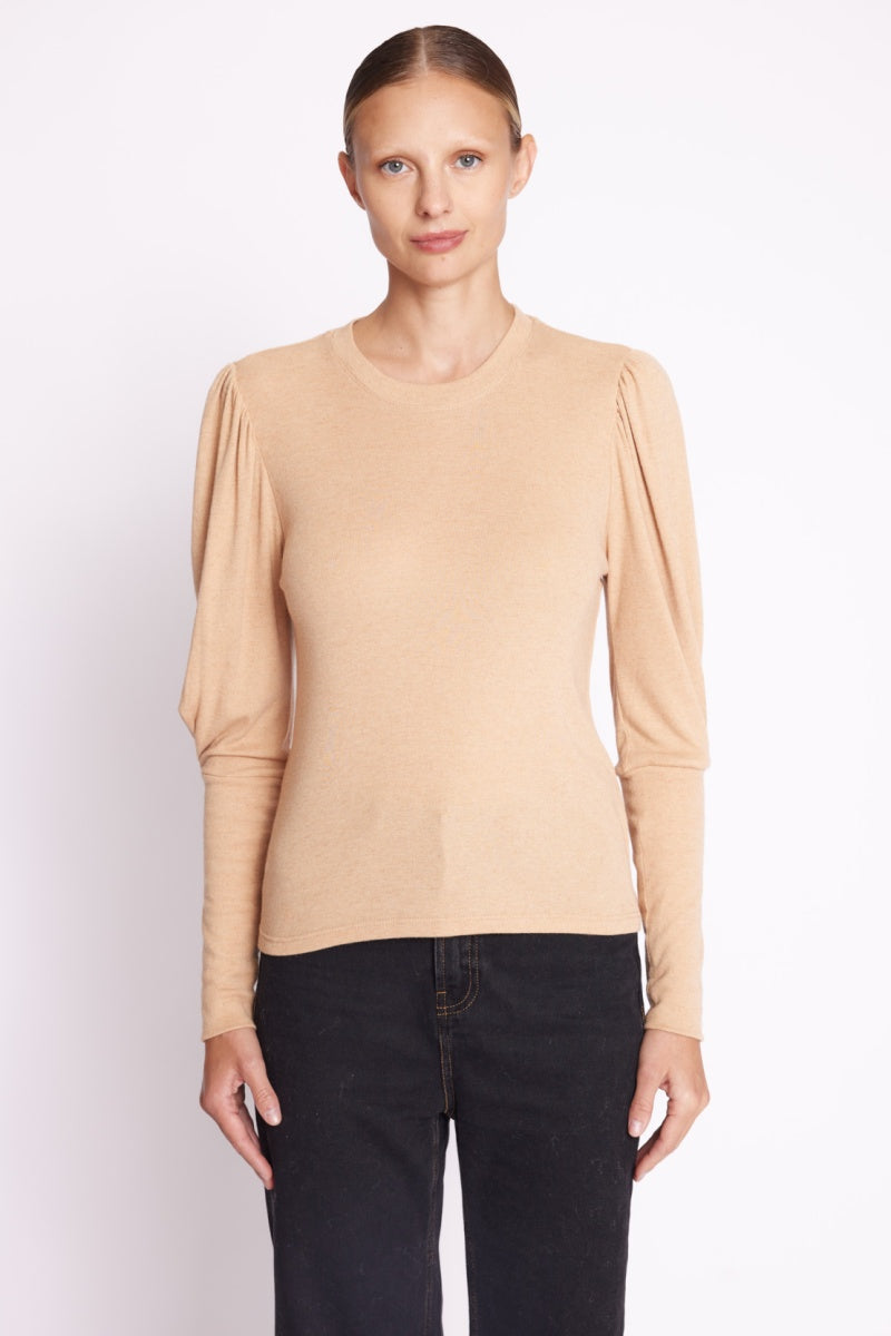 T-Shirt Col Rond Ml Pli Manche - Camel