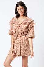Robe Courte Ceinture - Orange Paisley