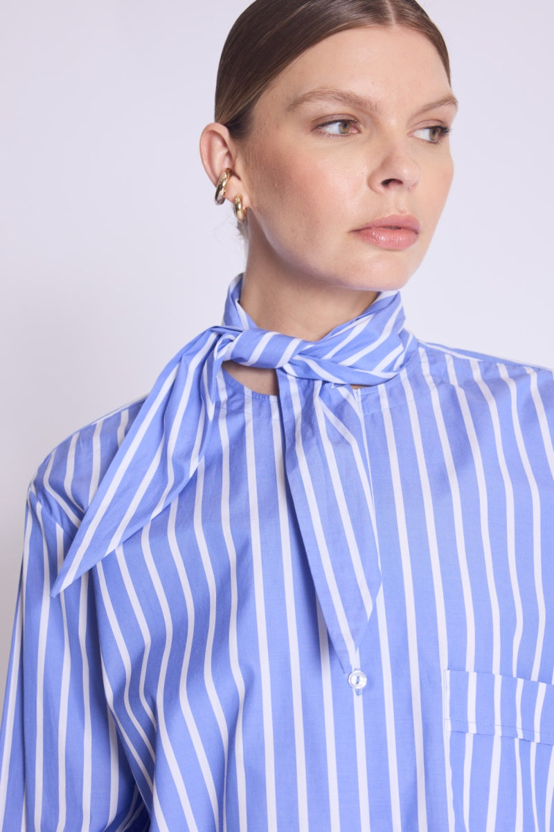 Chemise Rayee Col Amovible - Blue