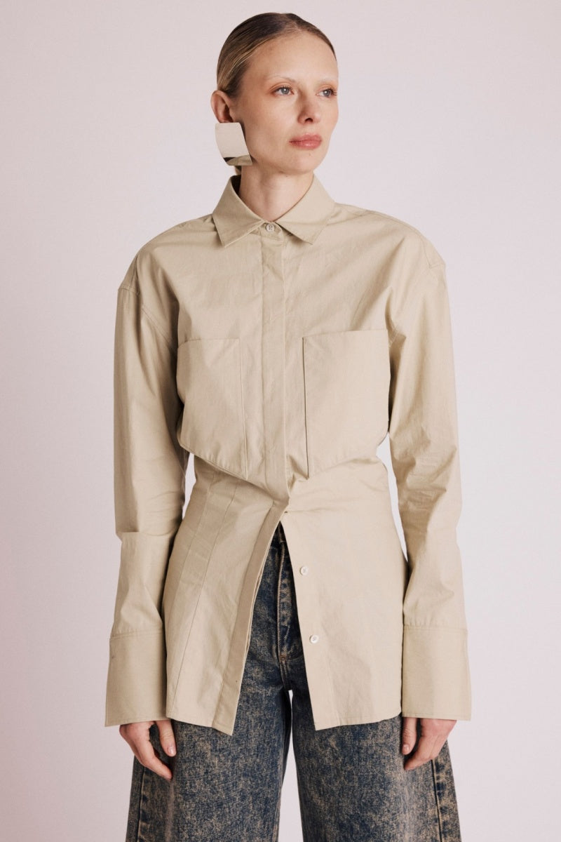 Chemise Cintree Taille Pinces - Beige