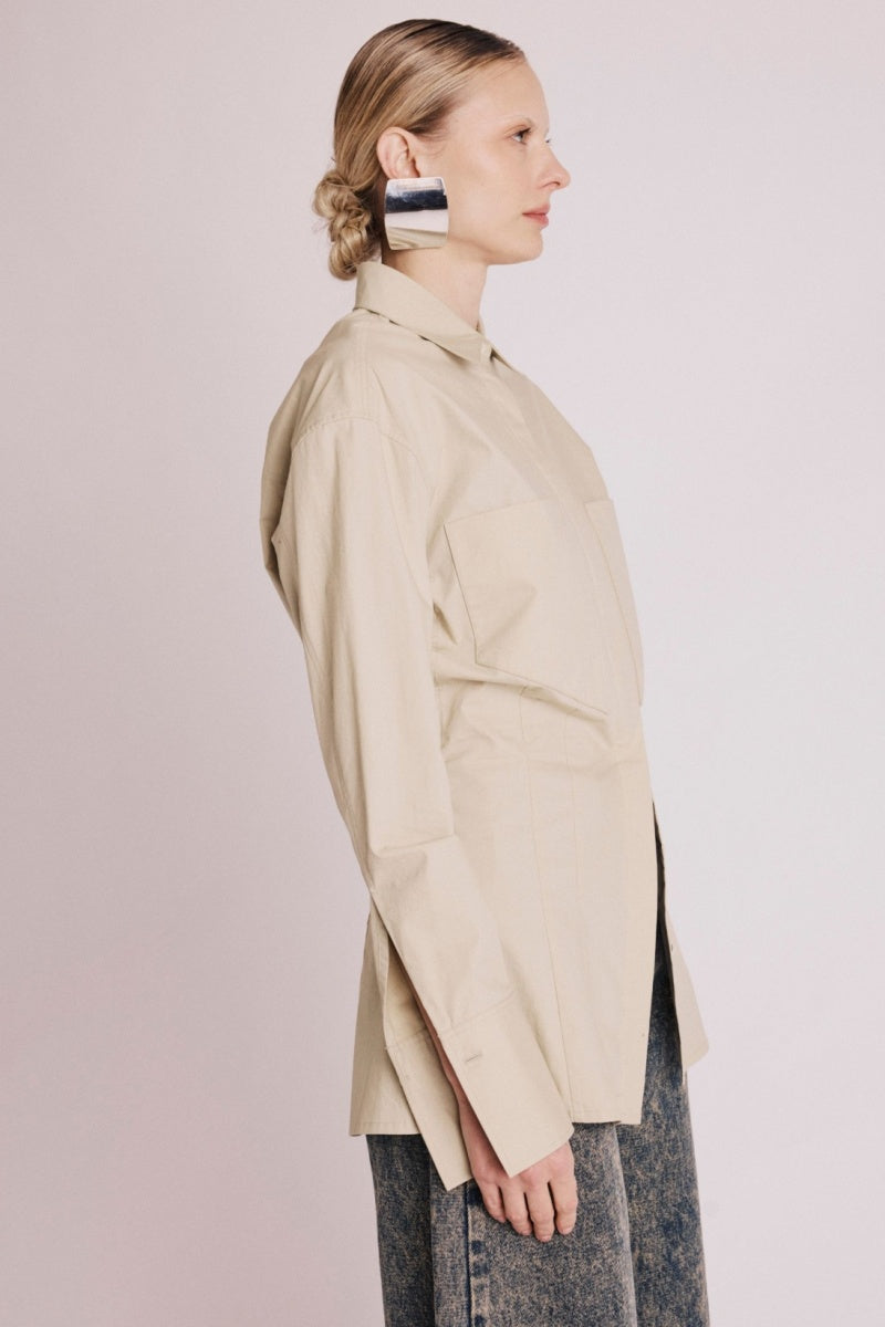 Chemise Cintree Taille Pinces - Beige