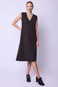 Robe Longue Sans Manches Col V - Brown