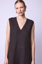 Robe Longue Sans Manches Col V - Brown