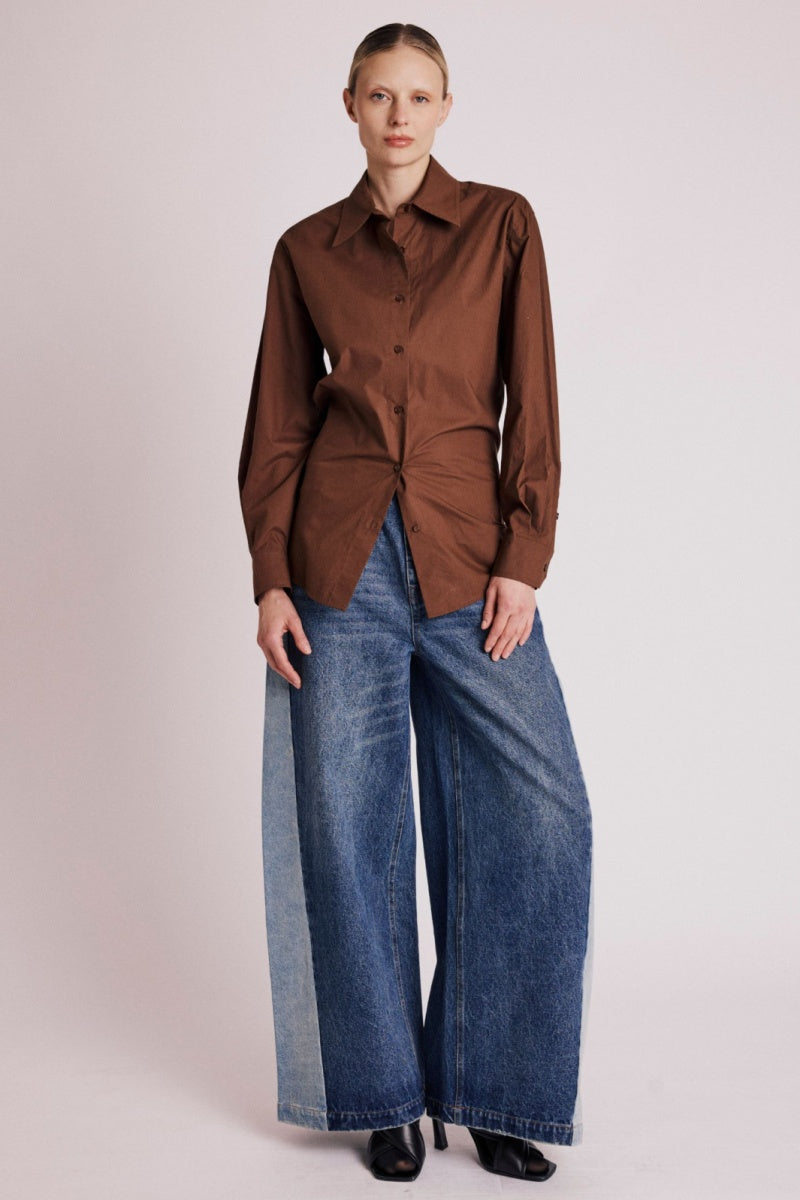 Chemise Ceintree Unie - Brown