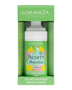 Micropeeling sans grain Pschitt Magique de Garancia en édition limitée, présenté dans son coffret vert illustré de citrons et de fleurs pour un effet peau neuve en 30 secondes.