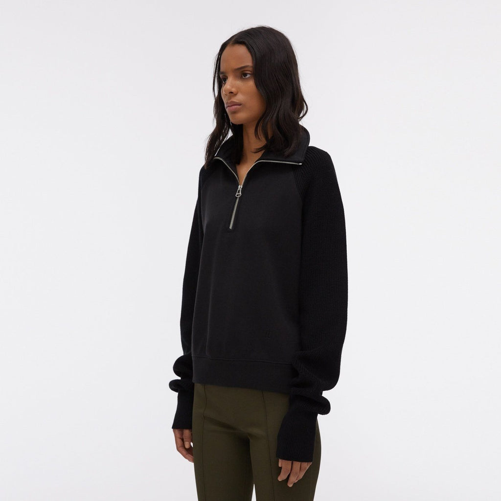 Pull with colored neck in ribbed layers - Black - Woman