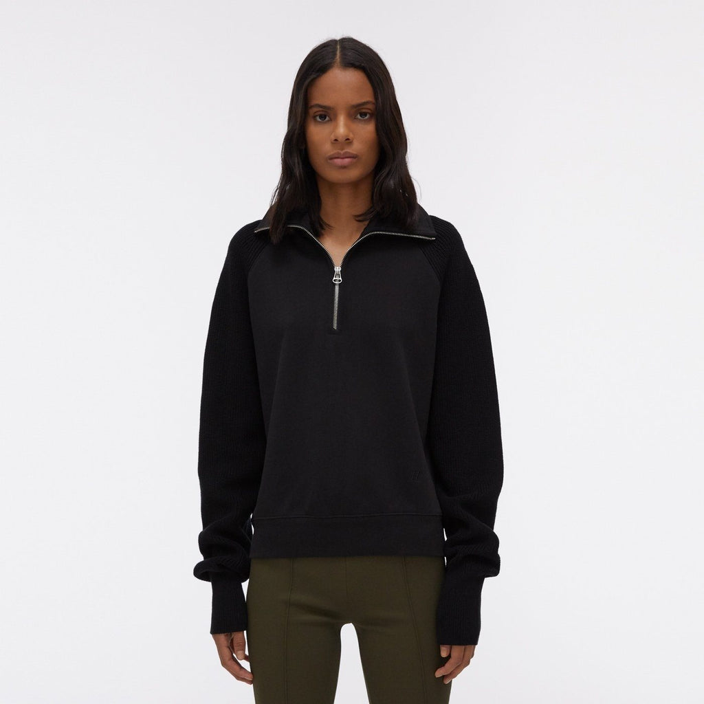 Pull with colored neck in ribbed layers - Black - Woman