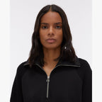 Pull with colored neck in ribbed layers - Black - Woman