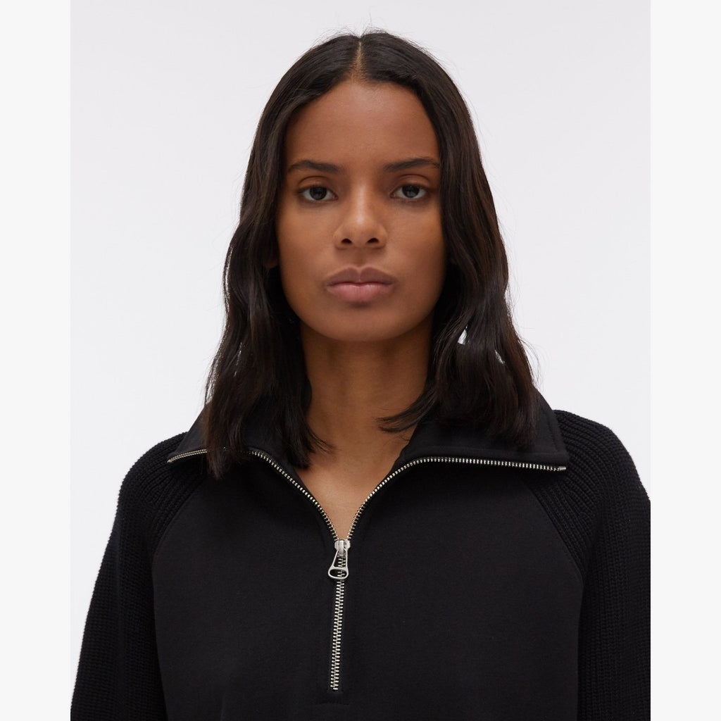 Pull with colored neck in ribbed layers - Black - Woman