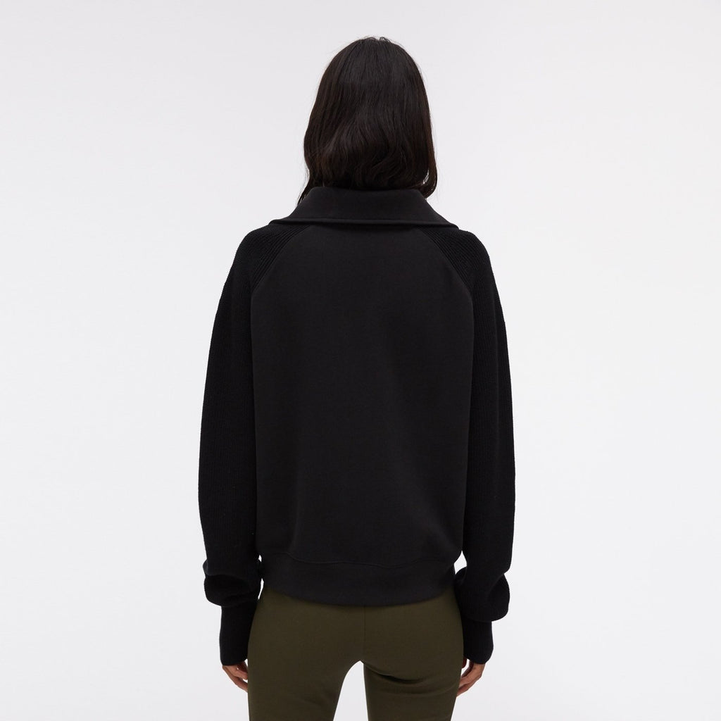 Pull with colored neck in ribbed layers - Black - Woman