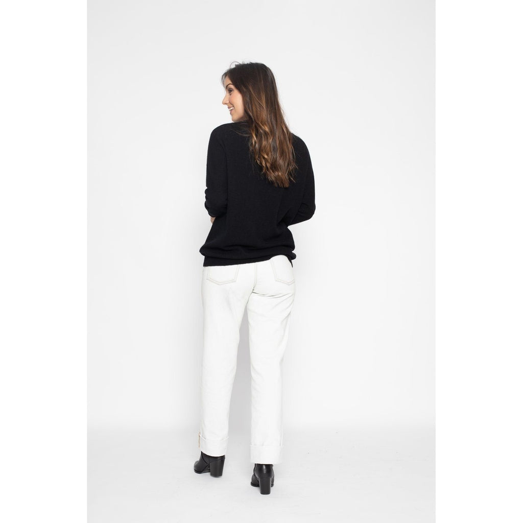 Pull Avec Manches Chauve-Souris Molly Noir, 100% Cachemire, 2 Fils, Jersey - Femme - Perfect Cashmere - The Bradery