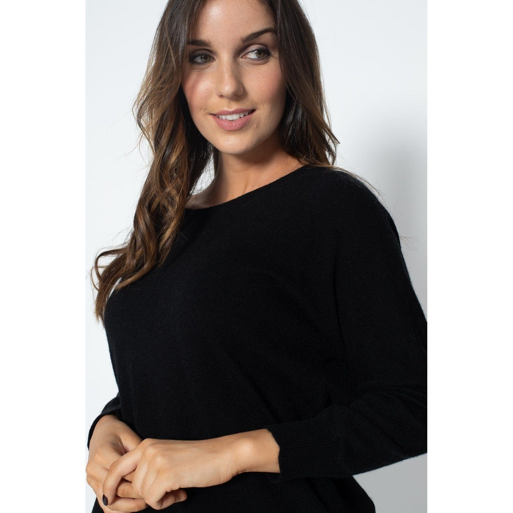 Pull Avec Manches Chauve-Souris Molly Noir, 100% Cachemire, 2 Fils, Jersey - Femme - Perfect Cashmere - The Bradery
