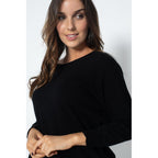 Pull Avec Manches Chauve-Souris Molly Noir, 100% Cachemire, 2 Fils, Jersey - Femme - Perfect Cashmere - The Bradery
