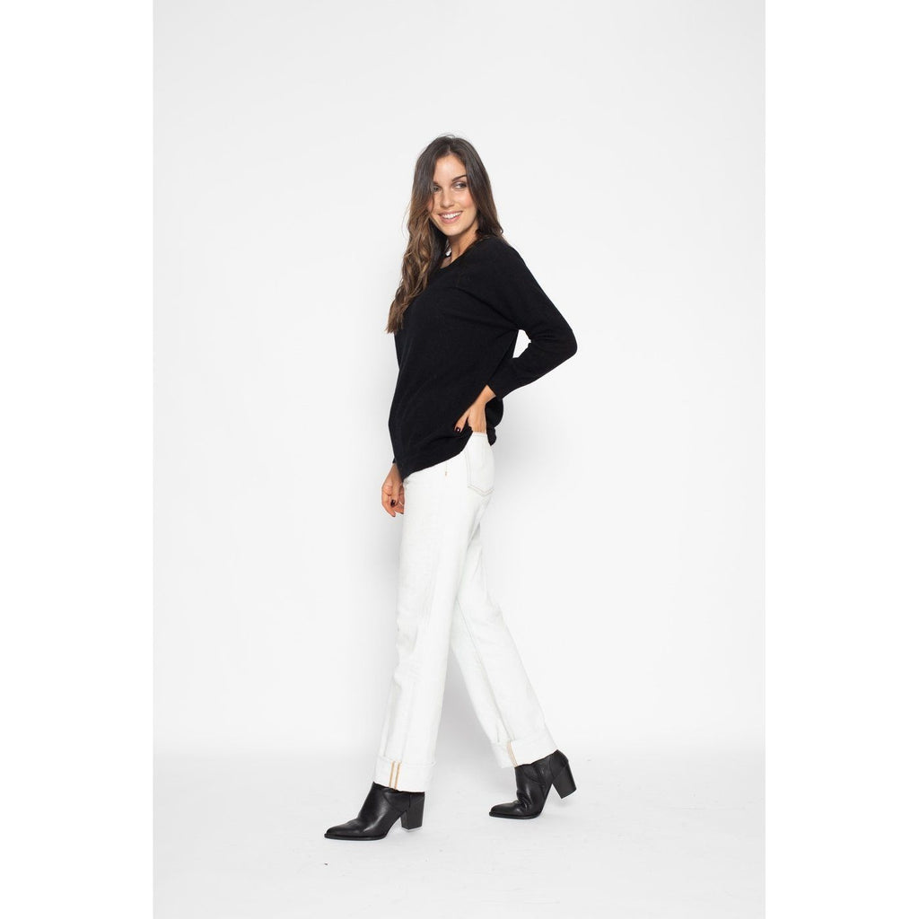 Pull Avec Manches Chauve-Souris Molly Noir, 100% Cachemire, 2 Fils, Jersey - Femme - Perfect Cashmere - The Bradery