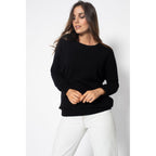 Pull Avec Manches Chauve-Souris Molly Noir, 100% Cachemire, 2 Fils, Jersey - Femme - Perfect Cashmere - The Bradery
