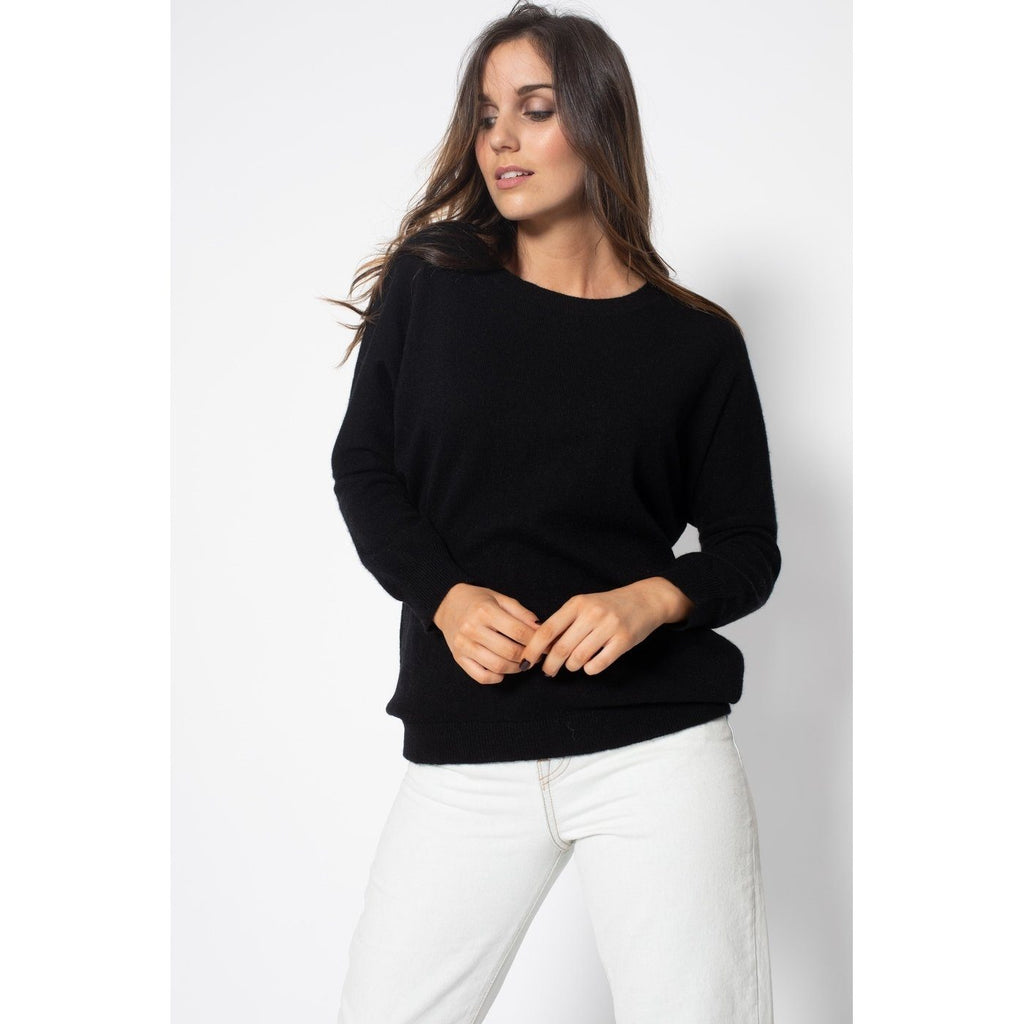 Pull Avec Manches Chauve-Souris Molly Noir, 100% Cachemire, 2 Fils, Jersey - Femme - Perfect Cashmere - The Bradery