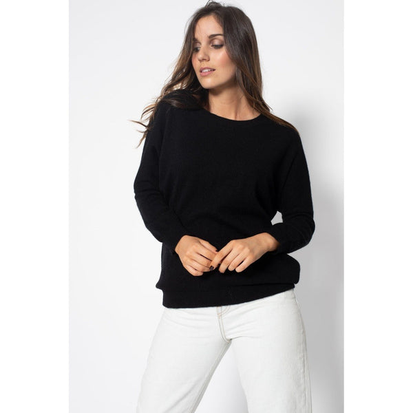 Pull Avec Manches Chauve-Souris Molly Noir, 100% Cachemire, 2 Fils, Jersey - Femme - Perfect Cashmere - The Bradery