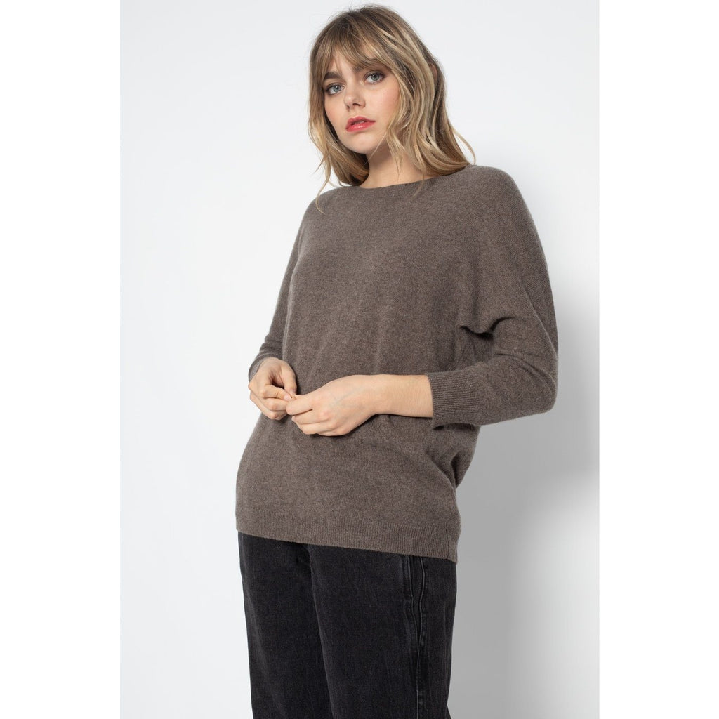Pull Avec Manches Chauve-Souris Molly Taupe, 100% Cachemire, 2 Fils, Jersey - Femme - Perfect Cashmere - The Bradery
