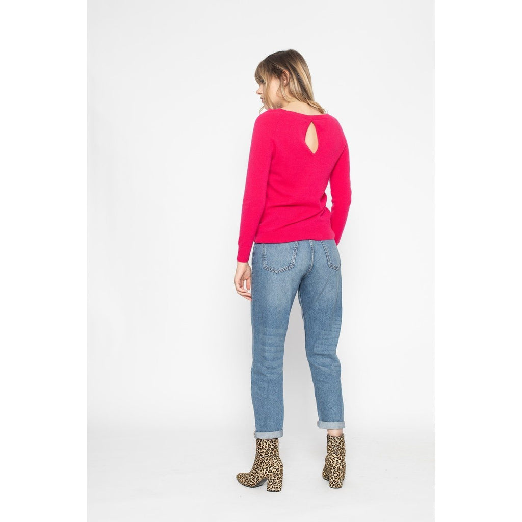 Pull Col Bateau Dos Ouvert Leslie Fushia, 100% Cachemire, 2 Fils, Jersey - Femme - Perfect Cashmere - The Bradery