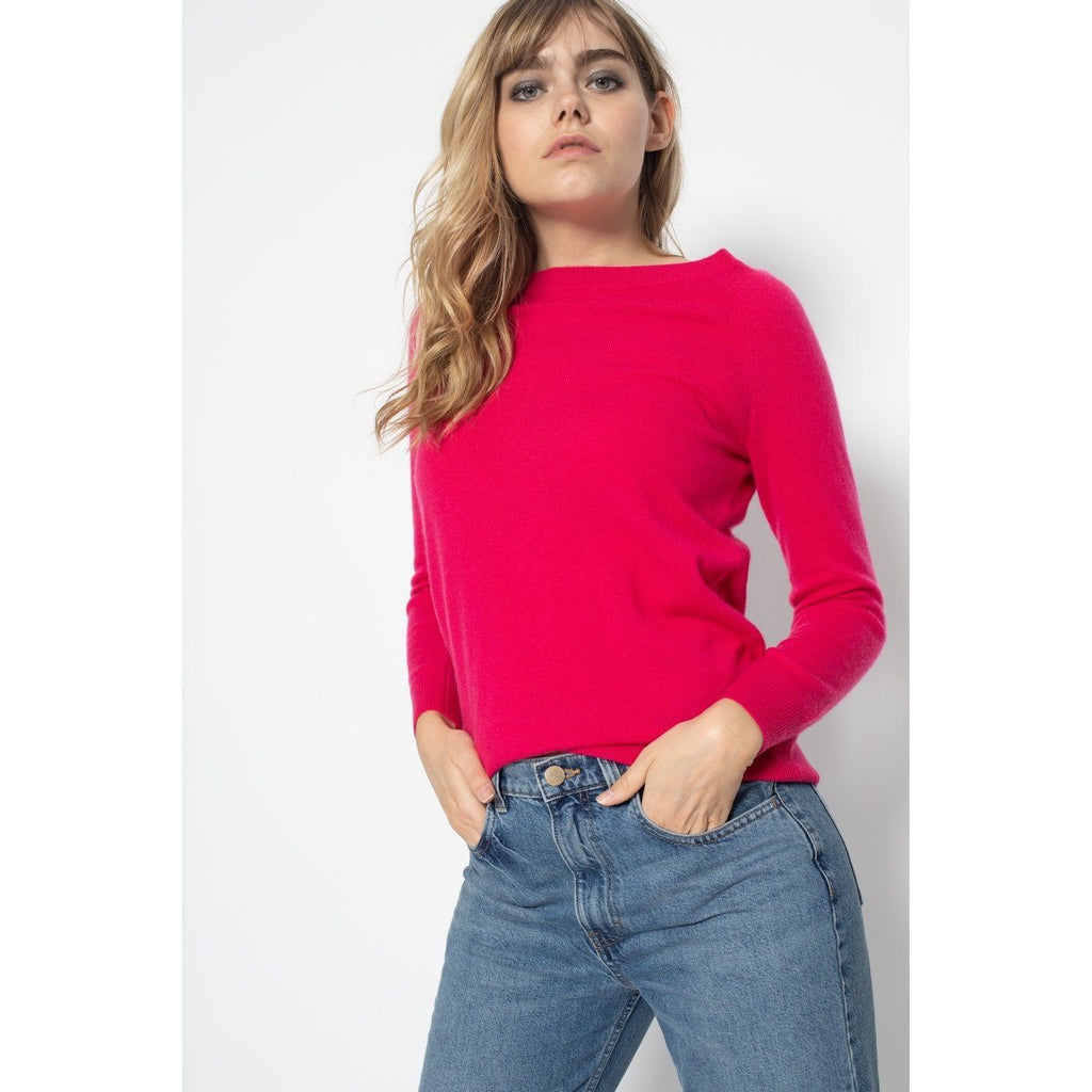 Pull Col Bateau Dos Ouvert Leslie Fushia, 100% Cachemire, 2 Fils, Jersey - Femme - Perfect Cashmere - The Bradery