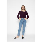 Pull Col Bateau Loose Lindsay Rayures Marine / Burgundy, 100% Cachemire, 2 Fils, Jersey - Femme - Perfect Cashmere - The Bradery