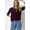 Pull Col Bateau Loose Lindsay Rayures Marine / Burgundy, 100% Cachemire, 2 Fils, Jersey - Femme - Perfect Cashmere - The Bradery