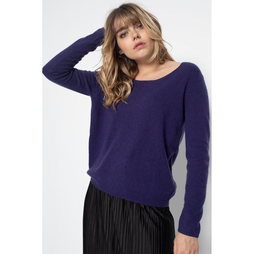 Pull Col Bateau Loose Lindsay Violet, 100% Cachemire, 2 Fils, Jersey - Femme - Perfect Cashmere - The Bradery