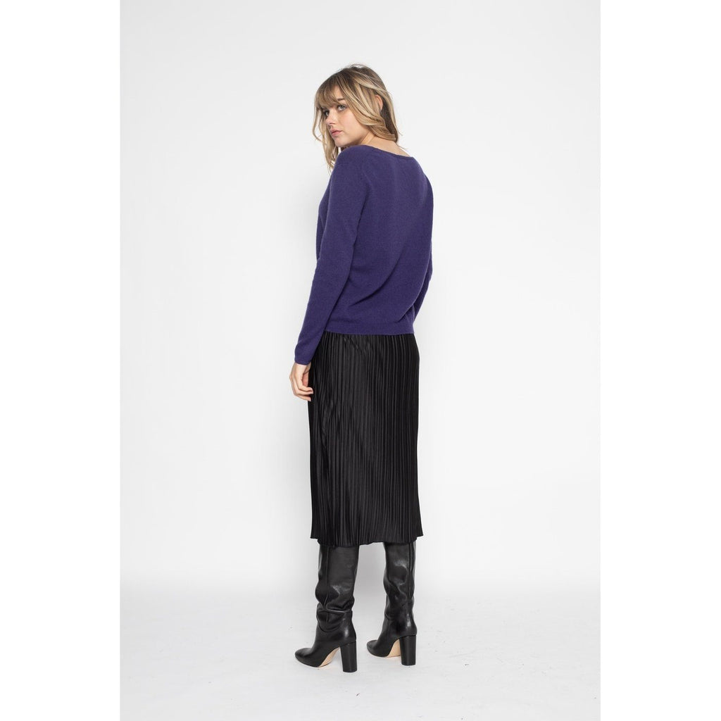 Pull Col Bateau Loose Lindsay Violet, 100% Cachemire, 2 Fils, Jersey - Femme - Perfect Cashmere - The Bradery